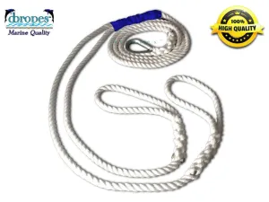 1/2" X 20' Three Strand Double Mooring Pendant 100% Nylon Rope with Stainless Steel Thimble (Tensile Strength 6400 Lbs.) Made in USA.