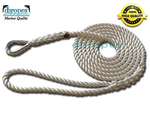 3/8" X 20' Three Strand Mooring Pendant 100% Nylon Rope with SS Thimble. (Tensile Strength 3800 Lbs.) Made in USA. FREE EXPEDITED SHIPPING