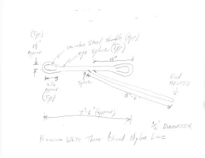 1/2' Three Strand Double line 100% Nylon Rope with Stainless Steel Thimble.  (Tensile Strength 6400 Lbs.) Made in USA. FREE EXPEDITED SHIPPING