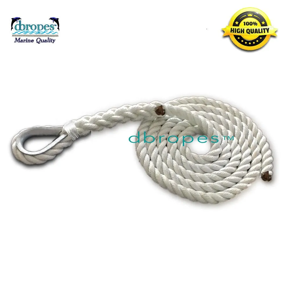 3/4" X 10' Three Strand Mooring Pendant 100% Nylon Rope with Thimble. (Tensile Strength 13800 Lbs.) Made in USA. FREE SHIPPING