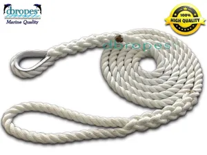 5/8" X 10' Three Strand Mooring Pendant 100% Nylon Rope with Thimble. (Tensile Strength 10400 Lbs.) Made in USA. FREE EXPEDITED SHIPPING