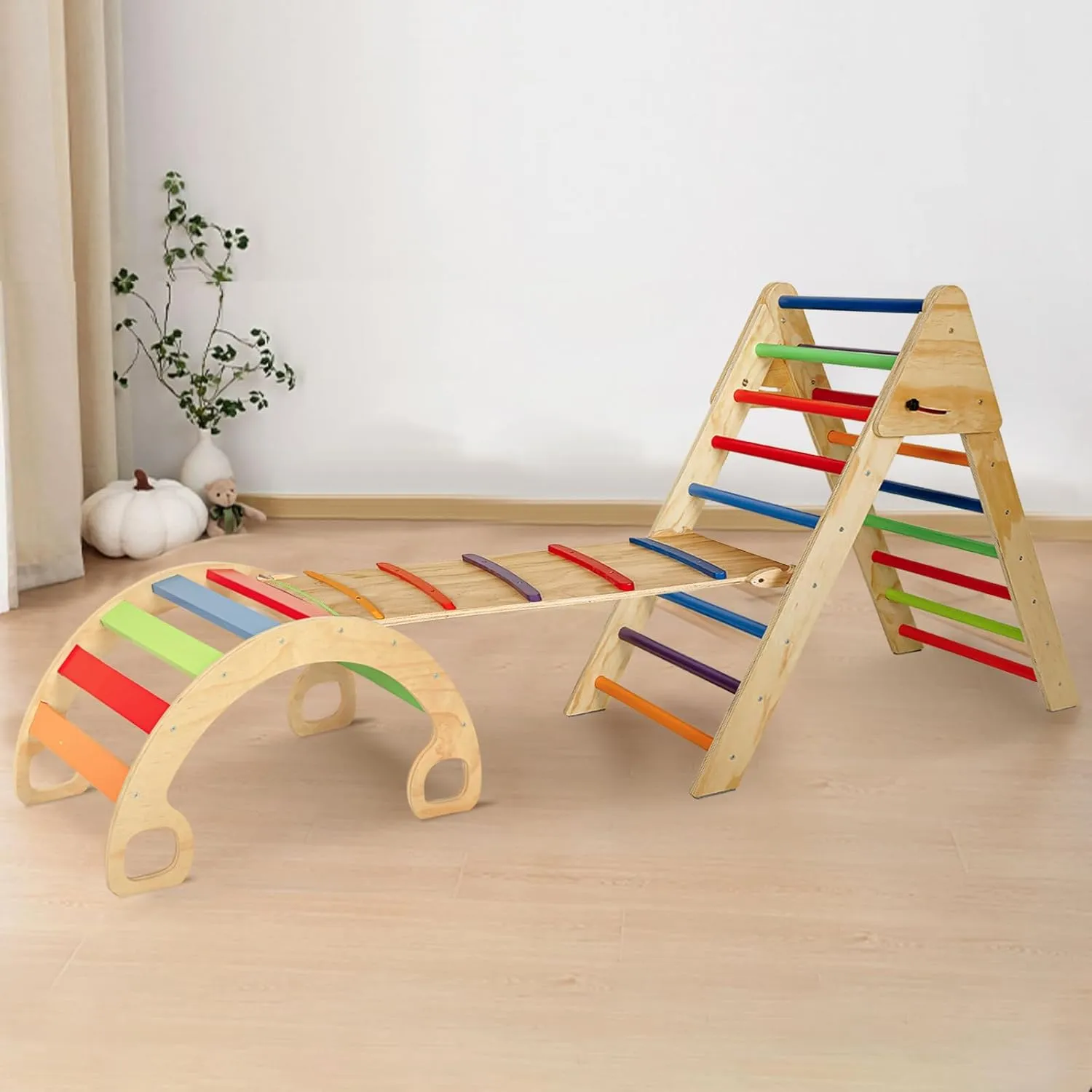 7-in-1  Triangle Set Play Set : Foldable Ladder, Ramp, & Arch Rocker for Toddlers 1-6