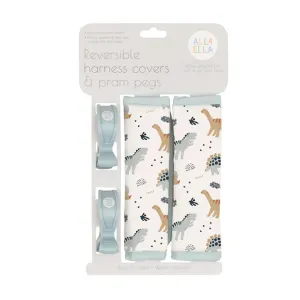 All4Ella Harness Covers & Pram Pegs Beige Dinosaurs