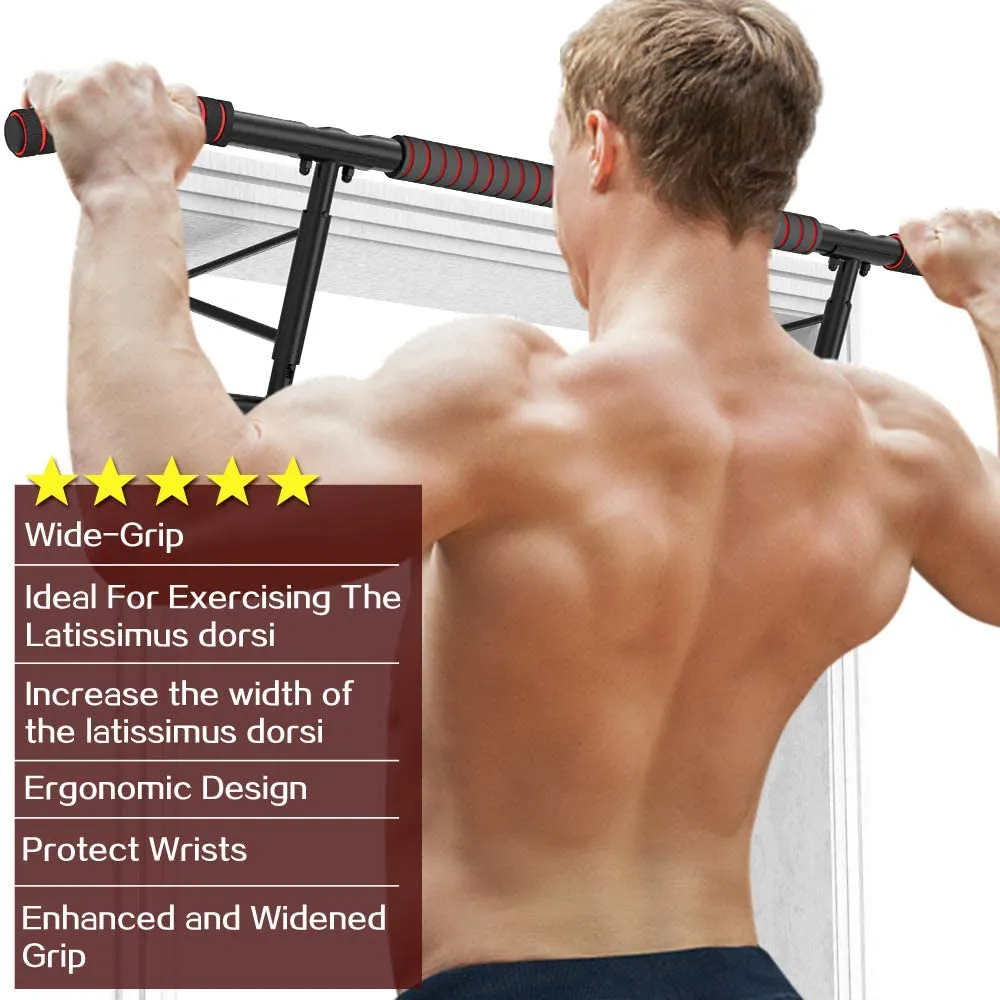 AmazeFan Pull Up Bar Doorway with Ergonomic Grip - Fitness Chin-Up Frame for Home Gym Exercise - 2 Professional Quality Wrist Straps   Workout Guide - No Installation Needed(Fits Almost All Doors)