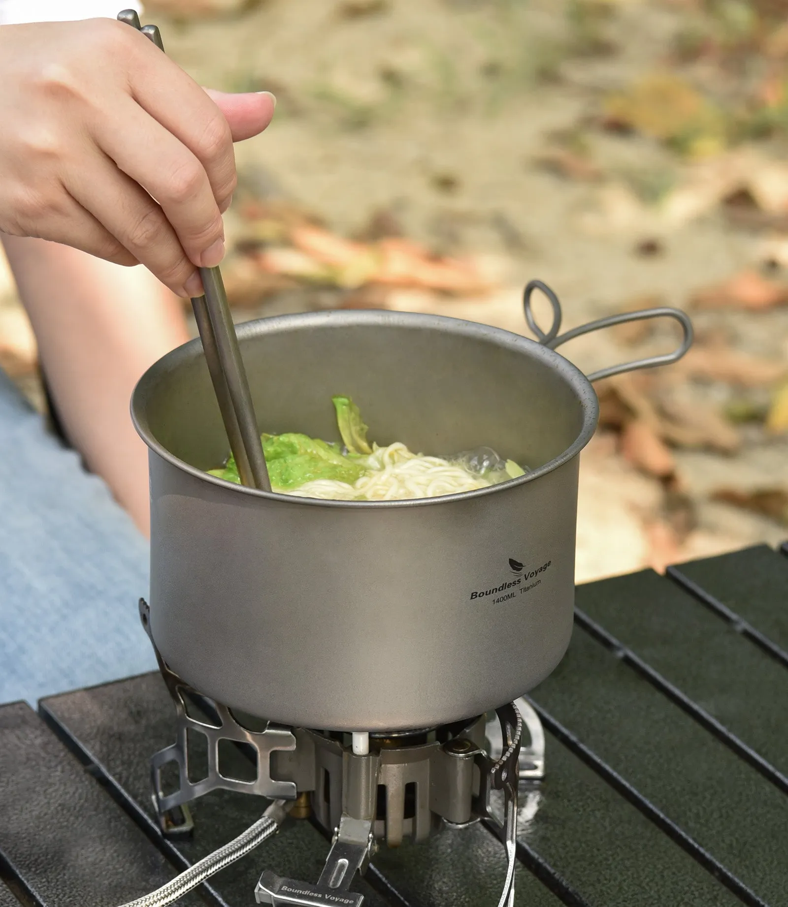 Boundless Voyage Lightweight 1400ml Titanium Pot Outdoor Portable Cooking Set hiking Backpacking Pot for Hiking Trekking Picnic Fishing Mountaineering