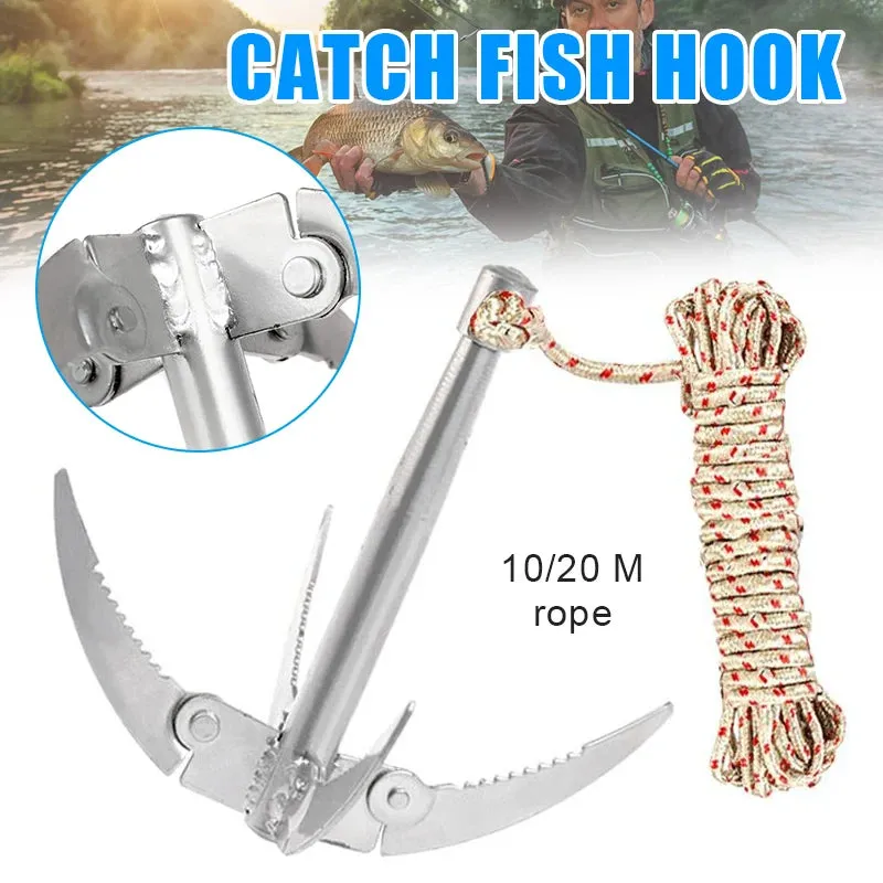 Grappling Hook Survival Tool With Rope Folding Anchor Sturdy For Small Boat, Climbing