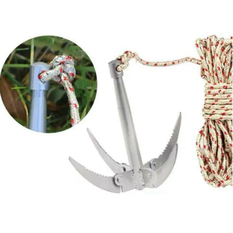 Grappling Hook Survival Tool With Rope Folding Anchor Sturdy For Small Boat, Climbing