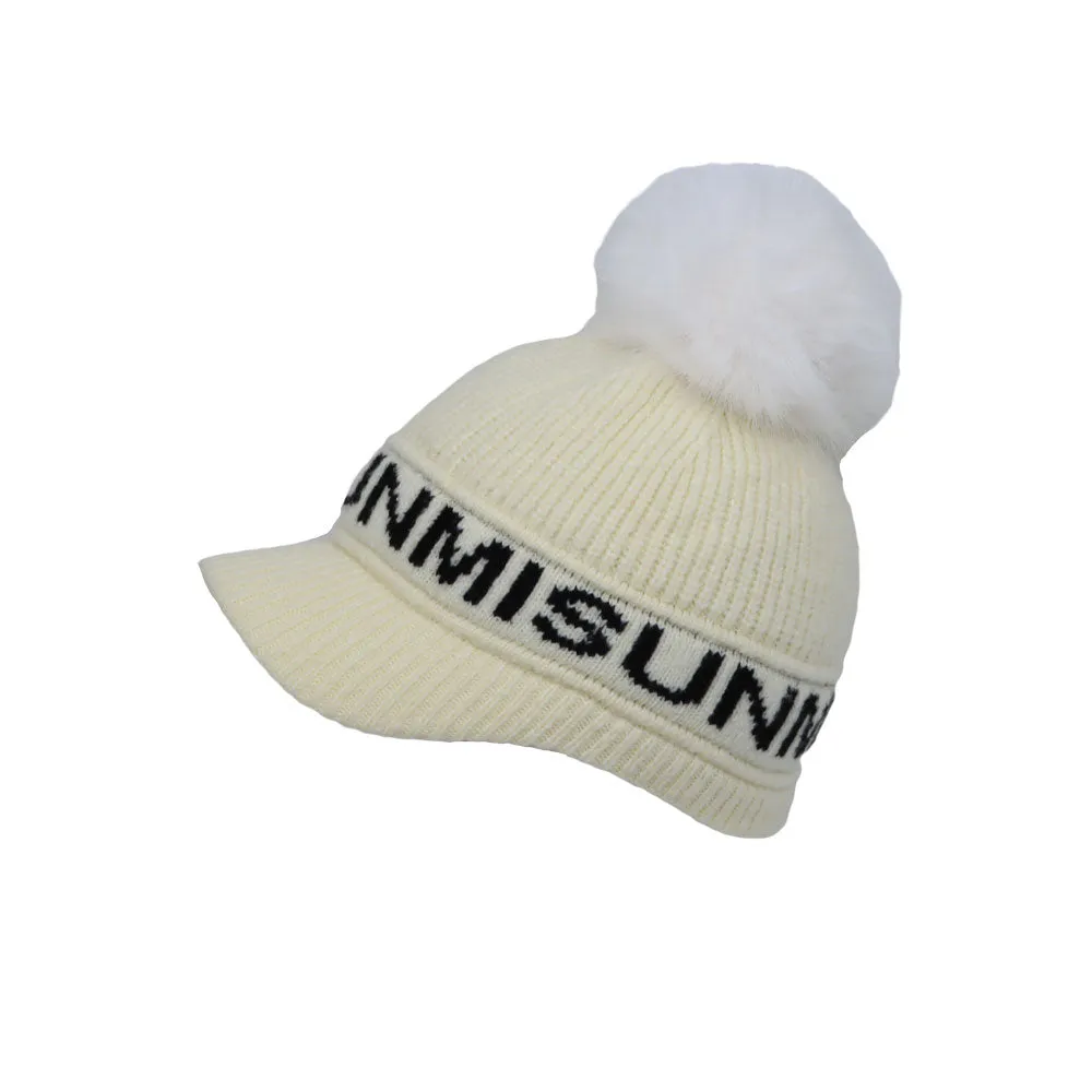 Knitted Women Winter Visor Knit Baseball Cap Pom Beanie Soft Warm Ribbed Hat SLQ1487