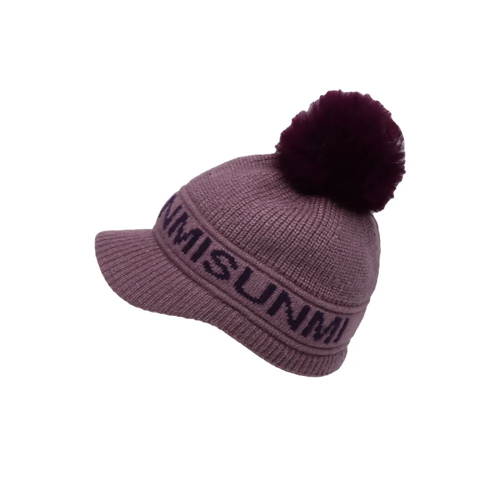 Knitted Women Winter Visor Knit Baseball Cap Pom Beanie Soft Warm Ribbed Hat SLQ1487