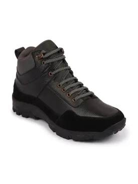 Men Black Ankle Top Suede Leather Lace Up Trekking and Hiking Boots