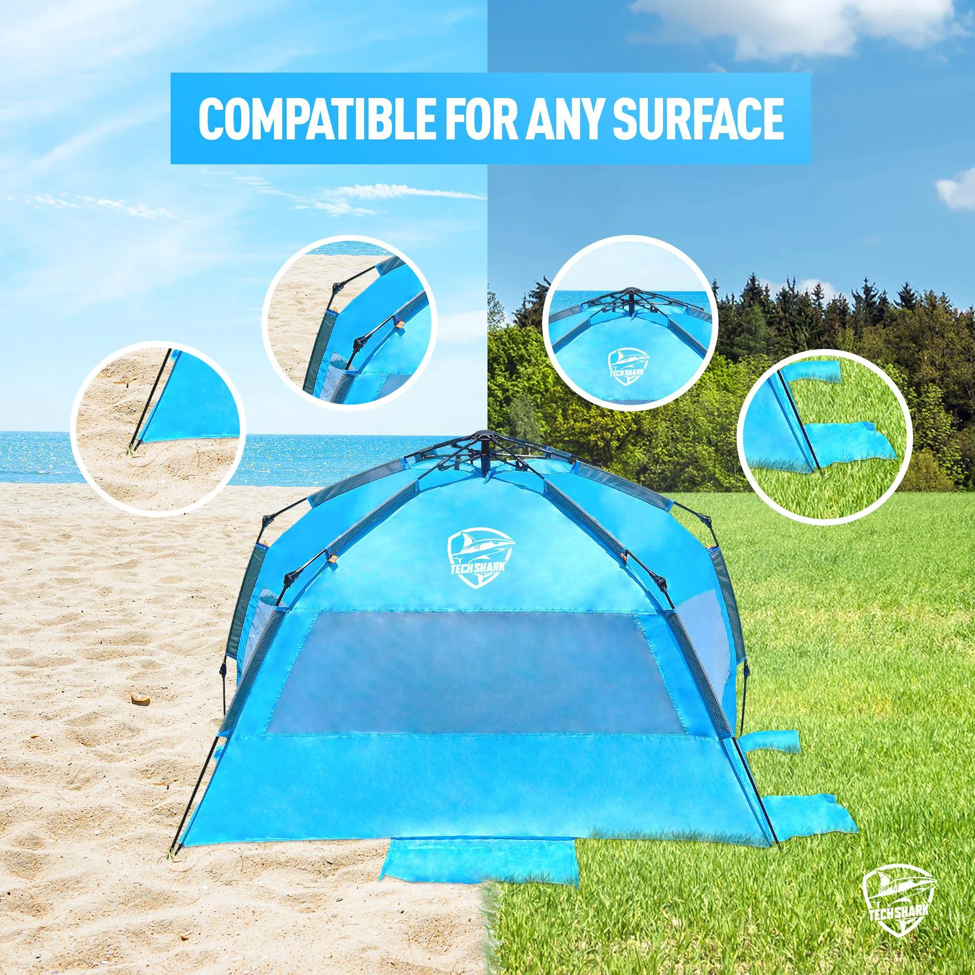 Pop Up Beach Tent | Extendable Floor with 3 Windows Plus Carrying Bag | Suitable for  4 person