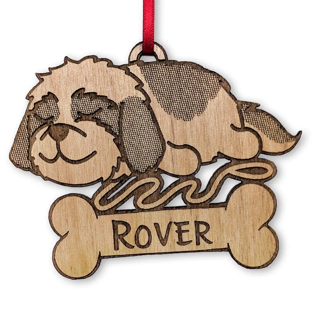 Shih tzu Havanese Personalized Engraved Cute Sleeping Dog Wood Ornament for Dog Mom Pet Dad Kids First Puppy Holiday Decoration Gift for her