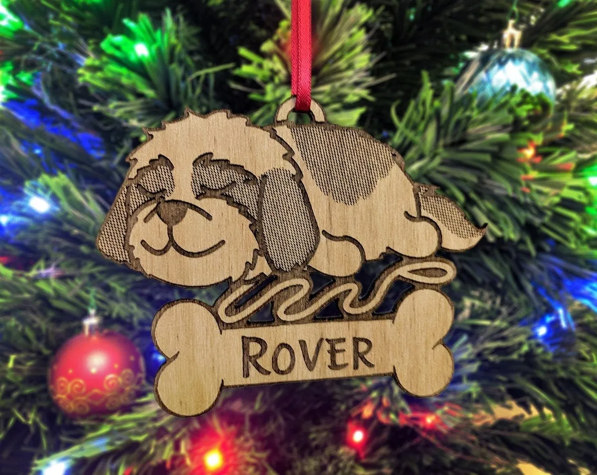 Shih tzu Havanese Personalized Engraved Cute Sleeping Dog Wood Ornament for Dog Mom Pet Dad Kids First Puppy Holiday Decoration Gift for her