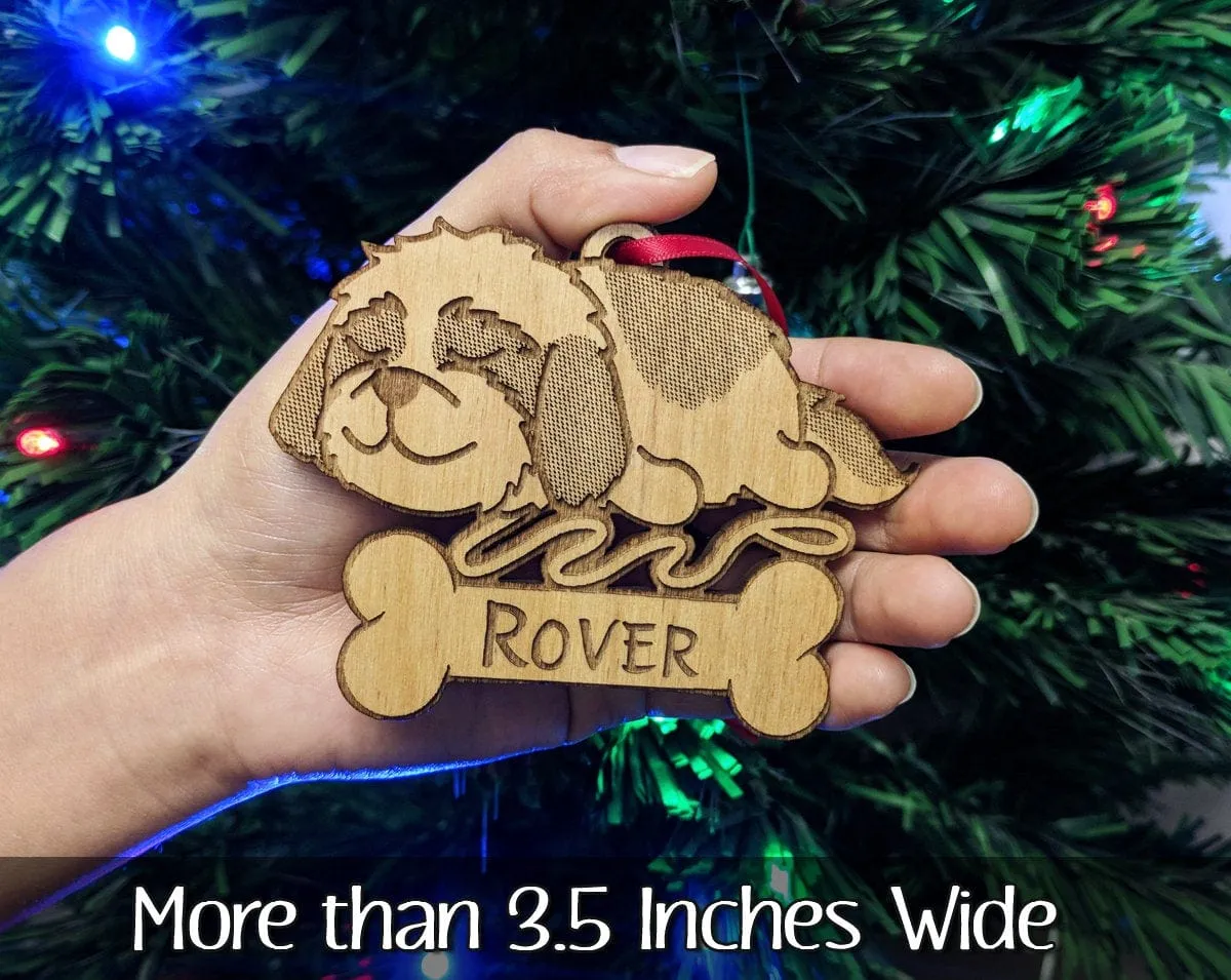 Shih tzu Havanese Personalized Engraved Cute Sleeping Dog Wood Ornament for Dog Mom Pet Dad Kids First Puppy Holiday Decoration Gift for her