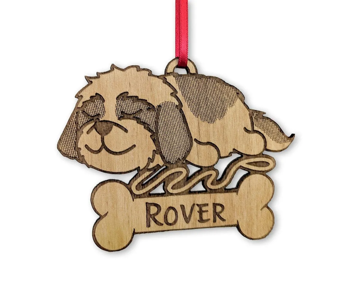 Shih tzu Havanese Personalized Engraved Cute Sleeping Dog Wood Ornament for Dog Mom Pet Dad Kids First Puppy Holiday Decoration Gift for her